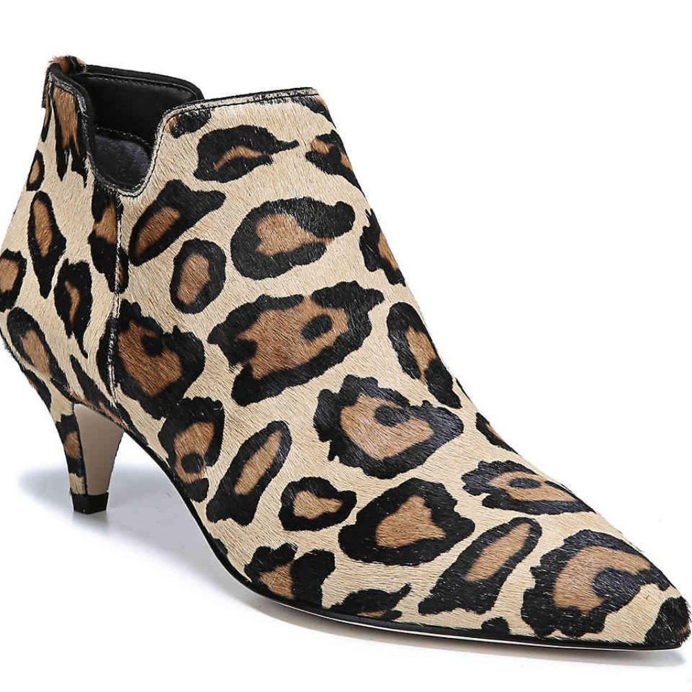 Sam Edelman Keely Leopard Print Kitten Heel Boots Real Fur Size 9